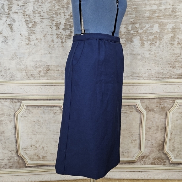 Vintage 1980s Navy Blue Skirt Levi Strauss & Co Levis A-line Preppy Office 80s - Picture 6 of 17